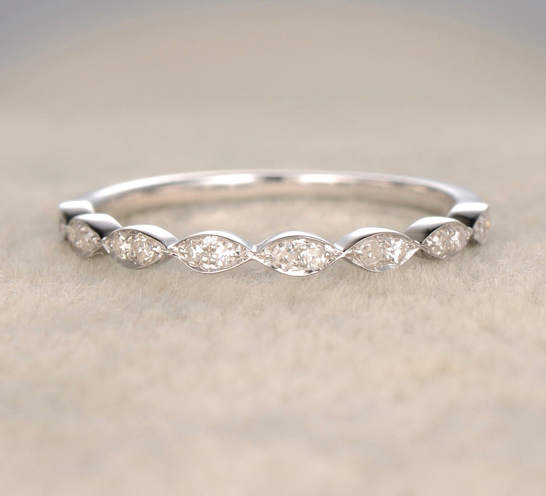 Reserved for Chris Pave Diamond Wedding Band Art Deco Half Eternity Ring 14K White Gold - Lord of Gem Rings