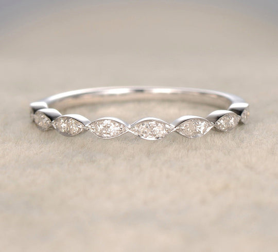 Reserved for Chris Pave Diamond Wedding Band Art Deco Half Eternity Ring 14K White Gold