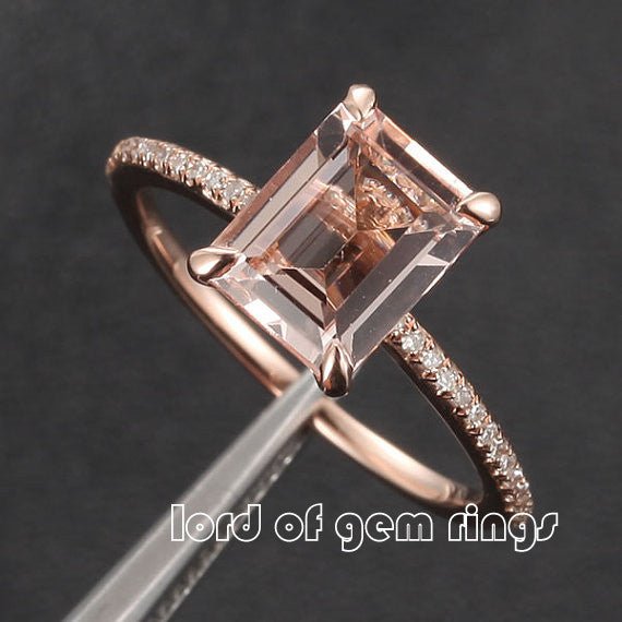Reserved for Christina, Emerald cut Morganite Ring, Two days shippig - Lord of Gem Rings