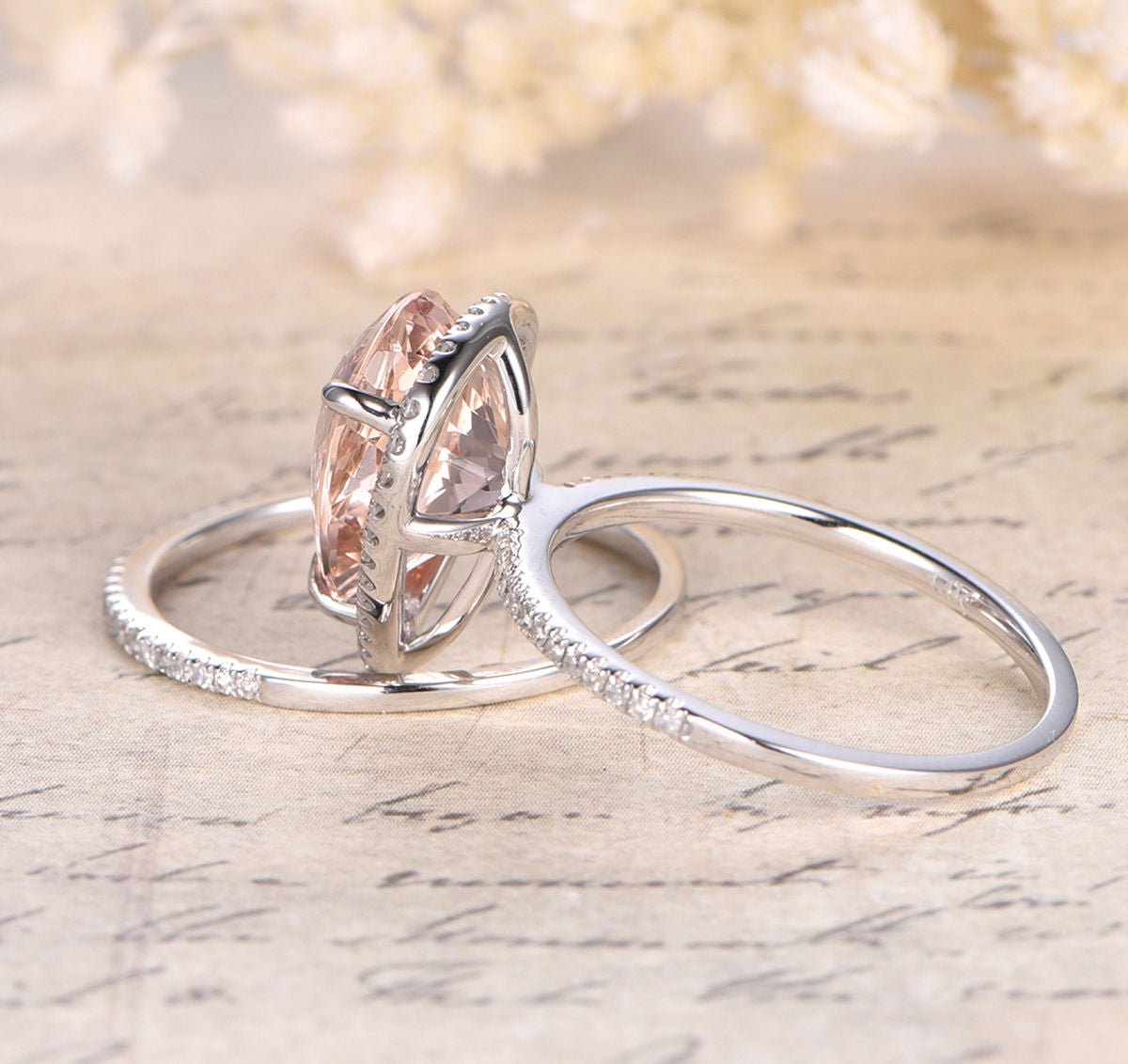 Reserved for cshelburn Custom Pear Morganite Engagement Ring Bridal 14K White Gold - Lord of Gem Rings