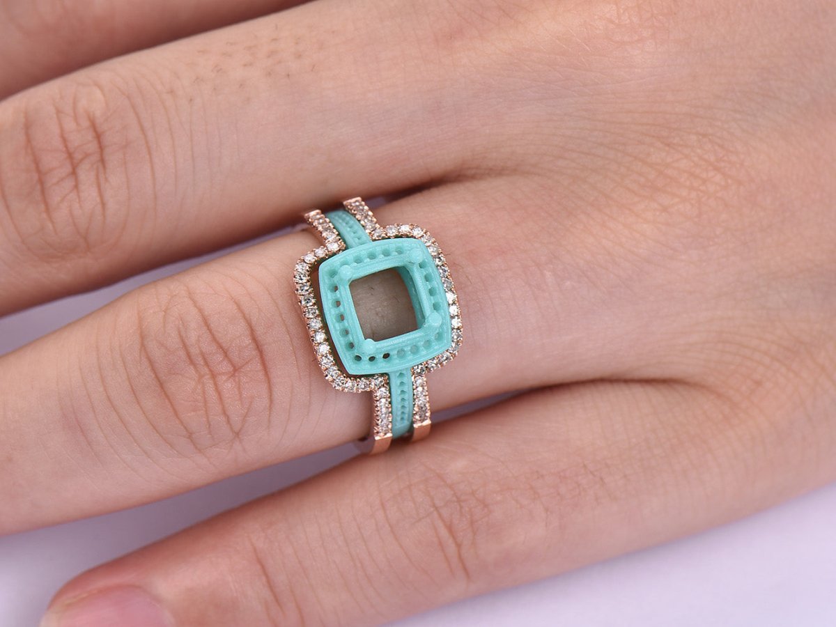 Reserved for Curtis Emerald Cut Amethyst Ring Sets Diamond double Halo Split Shank 14k White Gold 8x10mm - Lord of Gem Rings