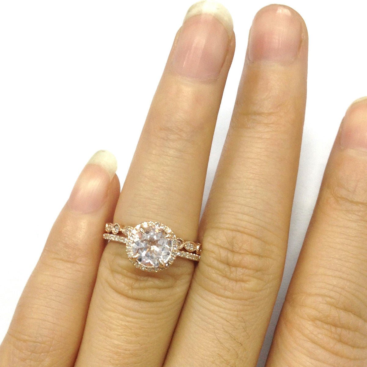 Reserved for dannimatarese Custom Diamond Semi Mount and 2 matching bands 18K Rose Gold - Lord of Gem Rings