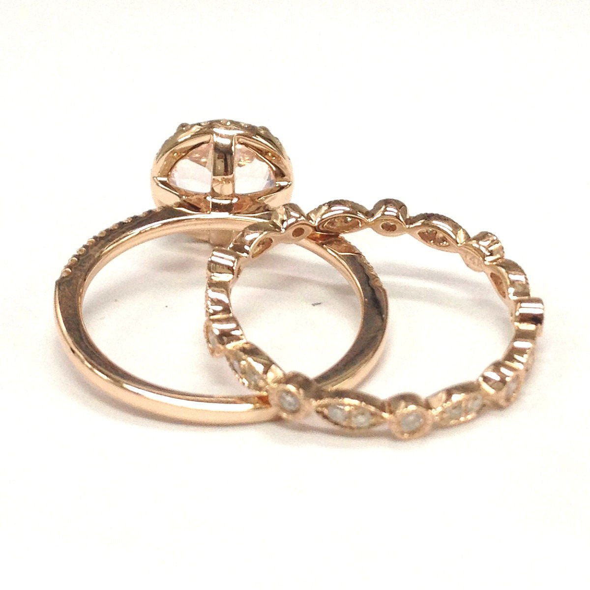 Reserved for dannimatarese Custom Diamond Semi Mount and 2 matching bands 18K Rose Gold - Lord of Gem Rings