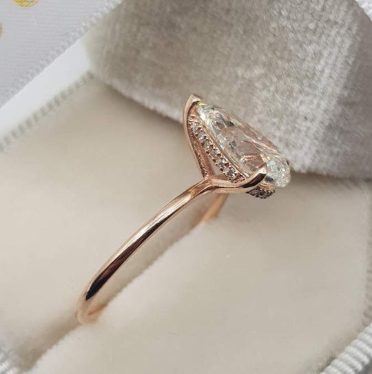 Reserved for Danny: Custom Semi Mount Pear Cut Engagement Ring 14K White Gold