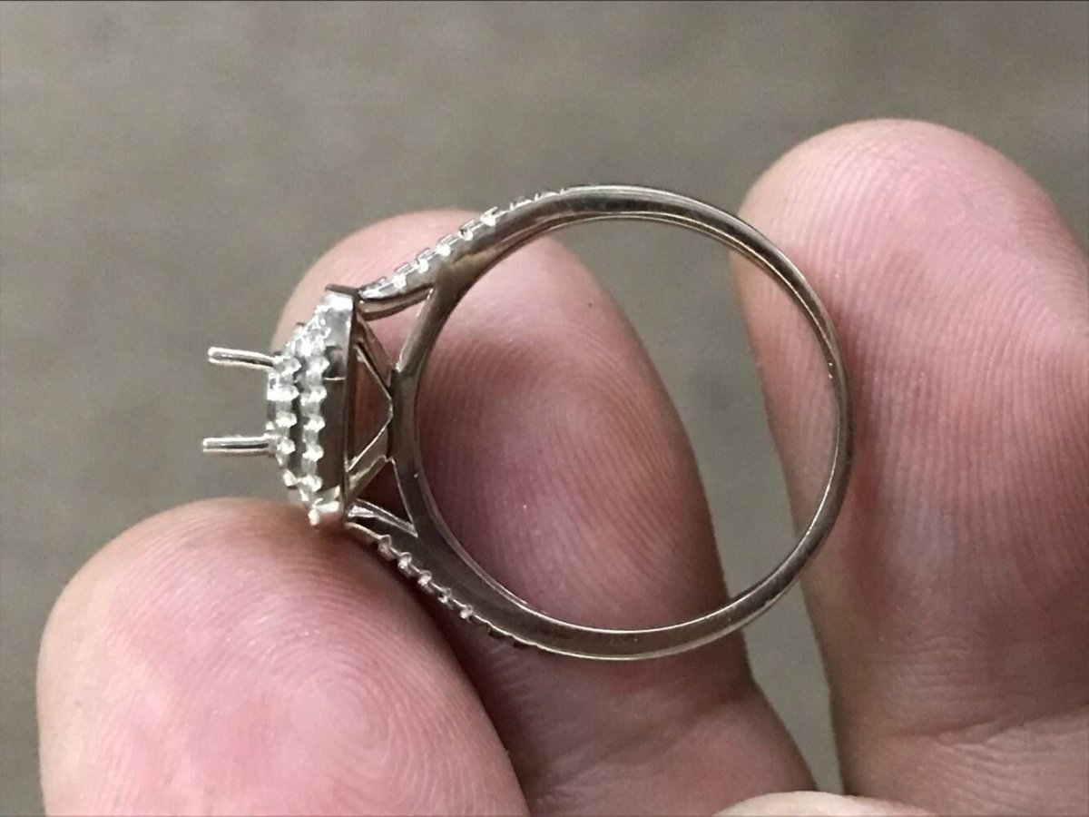 Reserved for David Diamond Semi Mount Ring 14k White Gold Split shank tilted double halo - Lord of Gem Rings