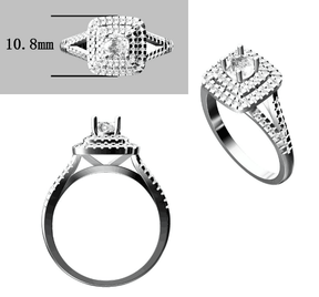 Reserved for David Diamond Semi Mount Ring 14k White Gold Split shank tilted double halo - Lord of Gem Rings