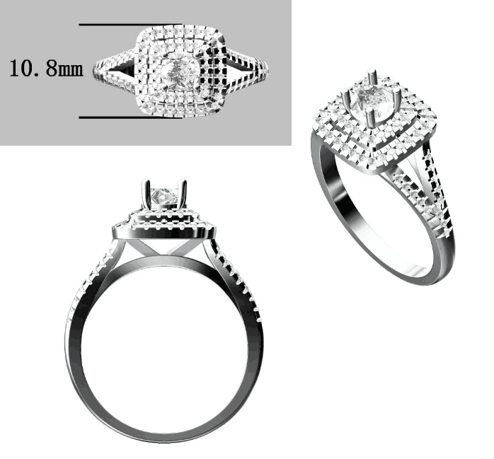 Reserved for David Diamond Semi Mount Ring 14k White Gold Split shank tilted double halo - Lord of Gem Rings