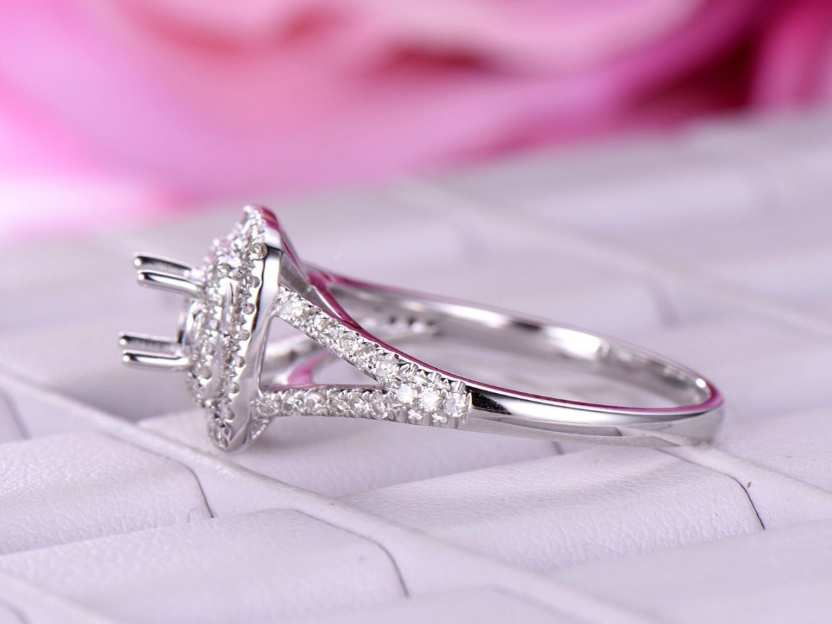 Reserved for David Diamond Semi Mount Ring 14k White Gold Split shank tilted double halo - Lord of Gem Rings