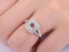 Reserved for David Diamond Semi Mount Ring 14k White Gold Split shank tilted double halo - Lord of Gem Rings