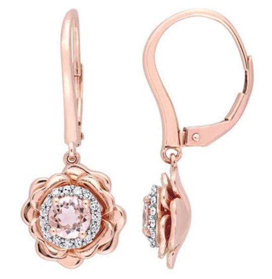 Reserved for Denise Round Morganite Floral Earrings 10K Rose Gold 7mm