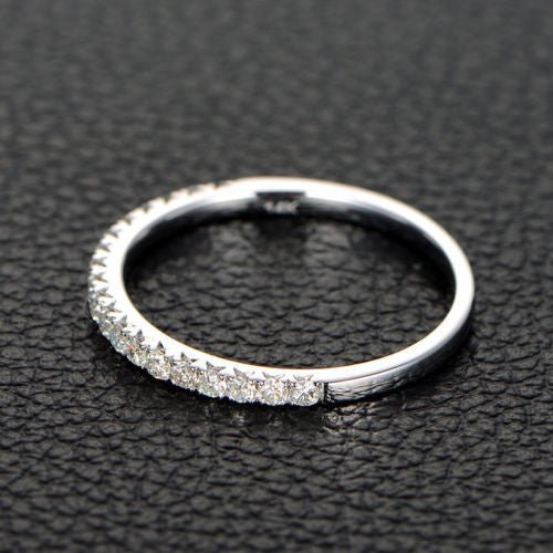 Reserved for Diego  French Pave Moissanite Wedding Band 18K White Gold