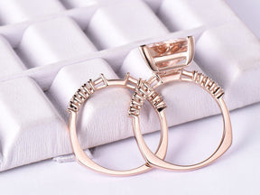 Reserved for Dulcinel Trillion Morganite Ring Bridal Sets Baguette Diamond Euro Shank 14K Rose Gold 9mm - Lord of Gem Rings