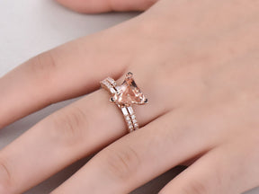 Reserved for Dulcinel Trillion Morganite Ring Bridal Sets Baguette Diamond Euro Shank 14K Rose Gold 9mm - Lord of Gem Rings