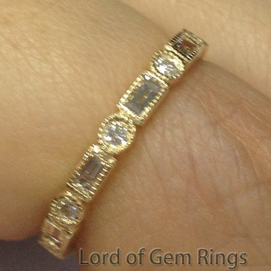 Reserved for ehczarny,Baguette & Round Diamond Wedding Ring,14K Yellow Gold,Size10.75