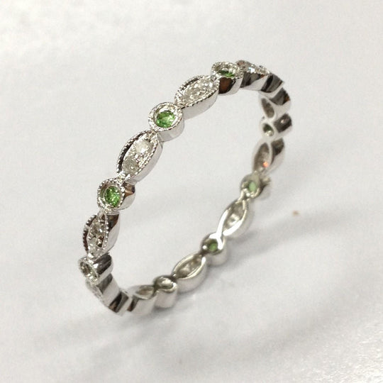 Reserved for Emily Peridot Diamond Wedding Band Eternity Anniversary Ring 14K White Gold