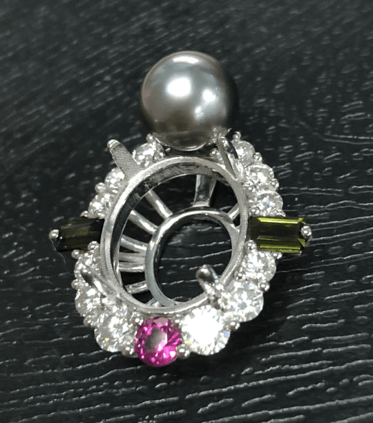 Reserved for Eric Custom Semi Mount Pendant 14k White Gold oval 12x14mm round 7mm