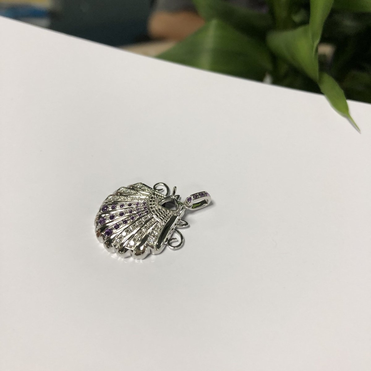Reserved for Eric Custom Shell Pendant 14k White Gold - Lord of Gem Rings