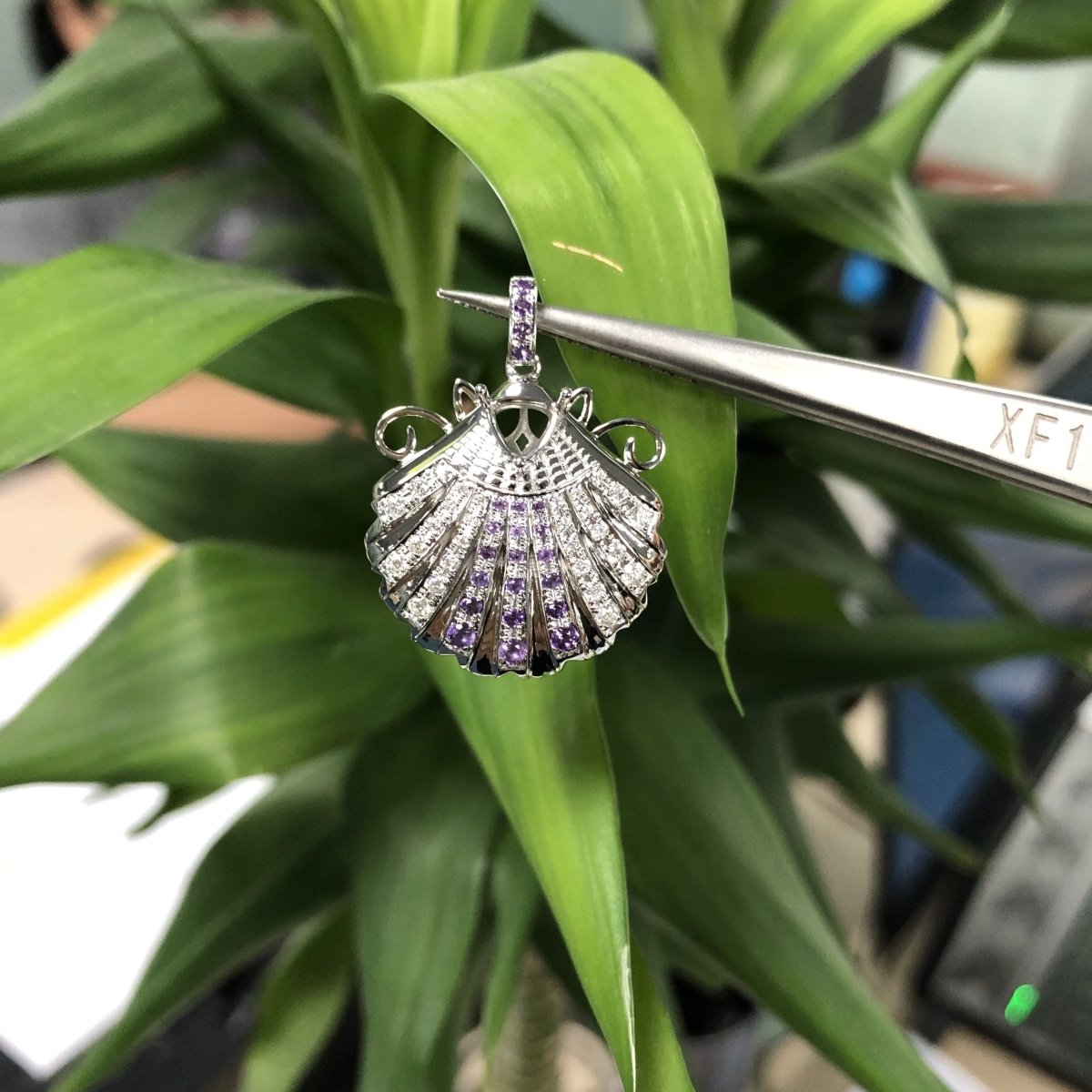 Reserved for Eric Custom Shell Pendant 14k White Gold - Lord of Gem Rings