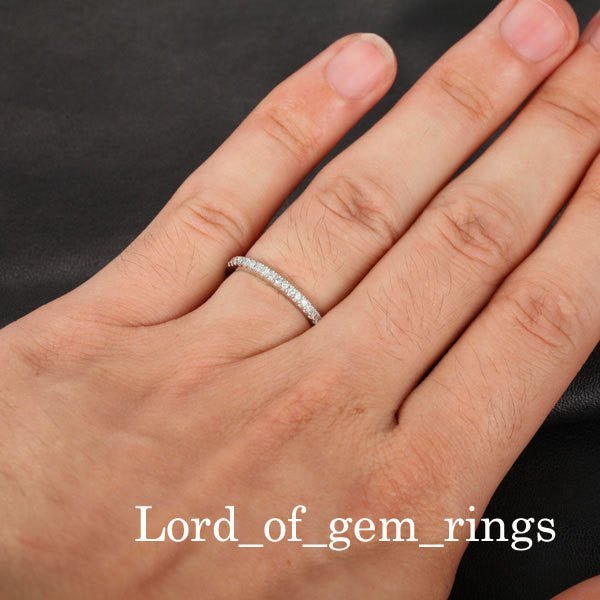 Reserved for Eseosa French Pave Diamond Wedding Band Half Eternity 14K Rose Gold - Lord of Gem Rings