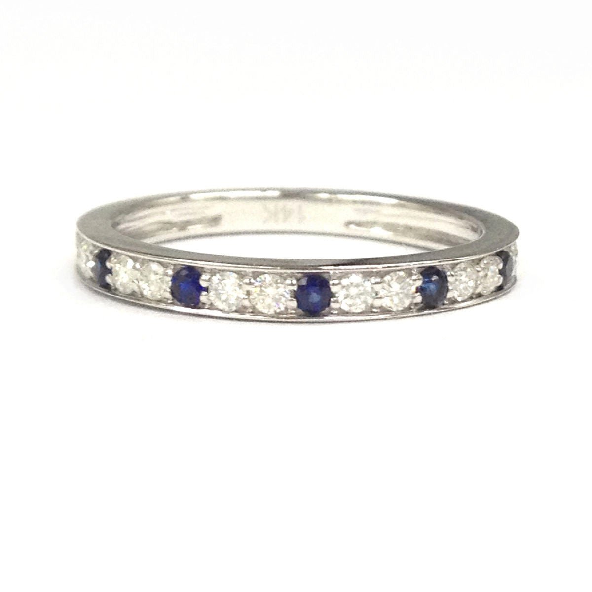 Reserved for Eva, Moissanite Wedding Band Half Ring 14K White Gold - Lord of Gem Rings