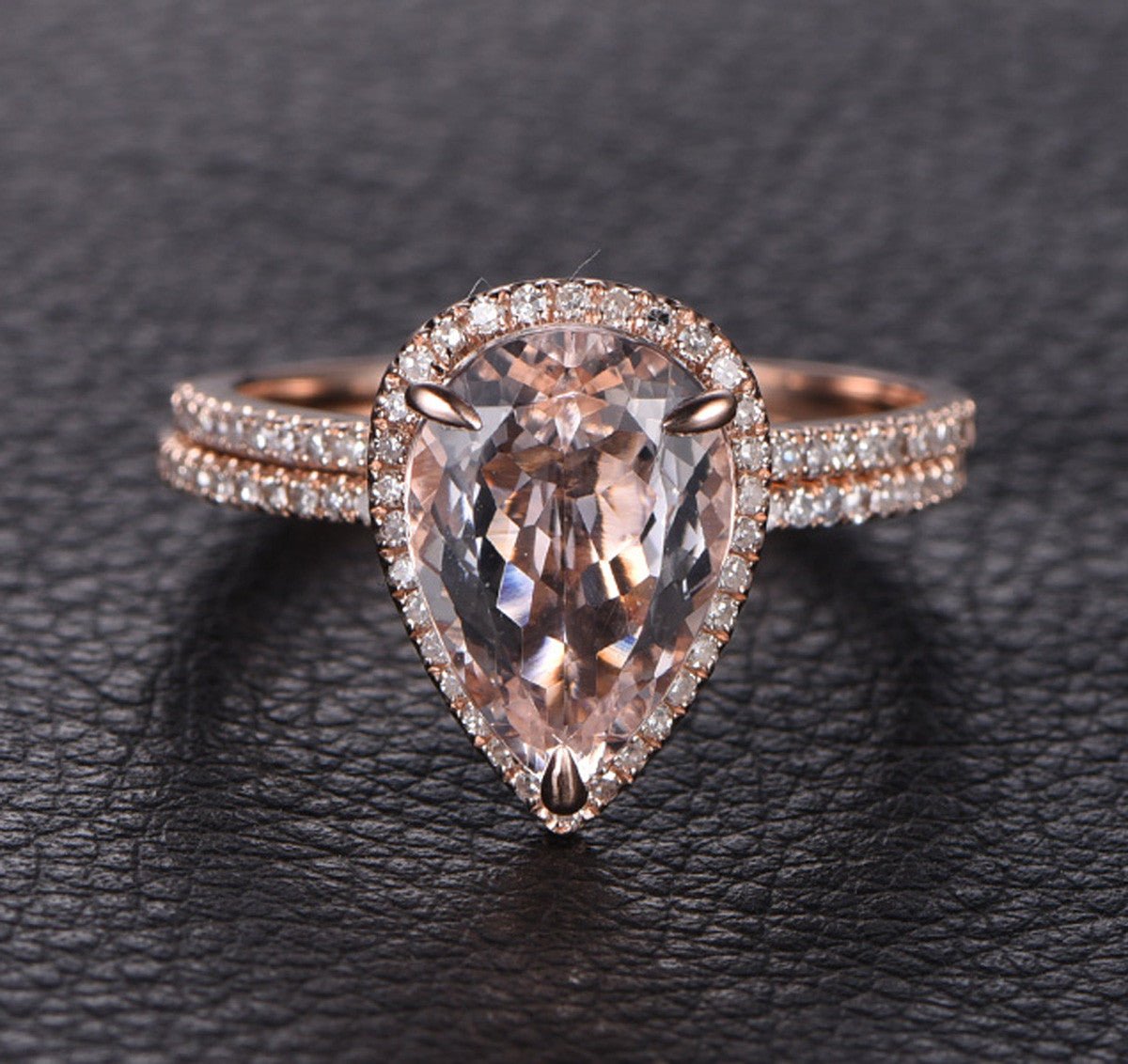 Reserved for Faye Peach Pear Morganite Engagement Ring 14K Rose Gold 8x12mm - Lord of Gem Rings