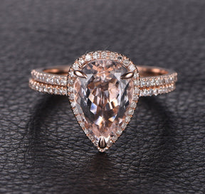 Reserved for Faye Peach Pear Morganite Engagement Ring 14K Rose Gold 8x12mm - Lord of Gem Rings