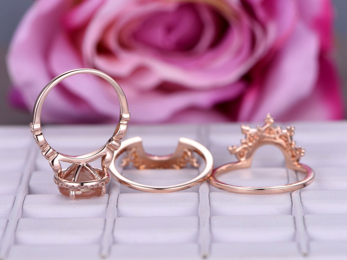 Reserved for Fdark: Matching Tiara Bands for Round Sunstone Engagement Ring, Moissanite Tiara Wedding 14K Rose Gold - Lord of Gem Rings