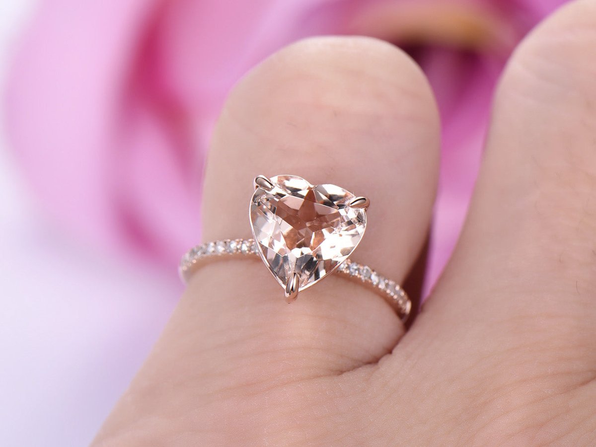 Reserved for Gina Heart Morganite Engagement Ring 14K Rose Gold 9mm - Lord of Gem Rings