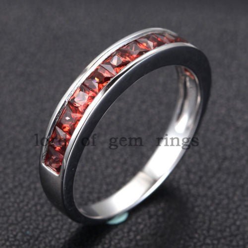 Reserved for greeteayp  Princess Garnet Wedding Band Eternity Anniversary Ring 14K White Gold