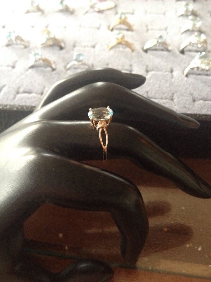 Reserved for GY 6x8mm Aquamarine engagement ring 14K rose gold size 6 - Lord of Gem Rings