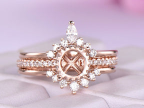 Reserved for GY- 7mm Round Moissanite Engagement Ring Pave Diamond Set Contour Diamond Bands 14K Rose Gold - Lord of Gem Rings