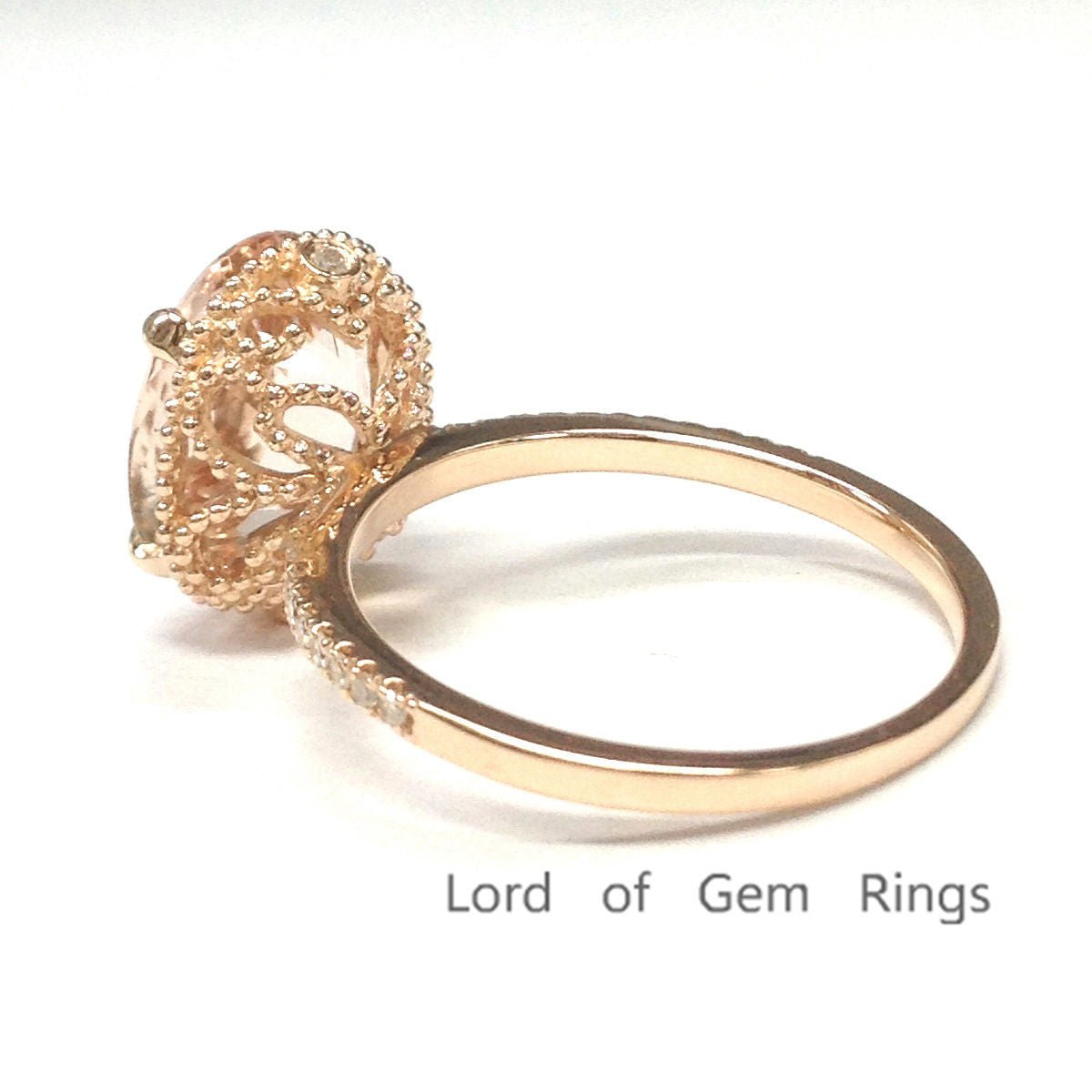 Reserved for GY- Full cut Diamond semi mount ring 14K Gold Milgrain Undergallery Oval 7x9mm - Lord of Gem Rings