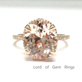 Reserved for GY- Full cut Diamond semi mount ring 14K Gold Milgrain Undergallery Oval 7x9mm - Lord of Gem Rings