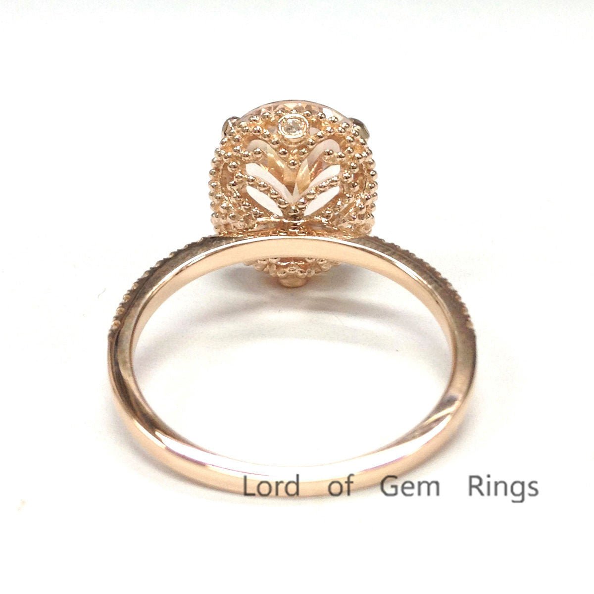 Reserved for GY- Full cut Diamond semi mount ring 14K Gold Milgrain Undergallery Oval 7x9mm - Lord of Gem Rings