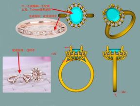 Reserved for GY: Morganite Ring Brial Sets Moissanite Halo Contour Wedding Band 14K Rose Gold Oval 7x9mm - Lord of Gem Rings