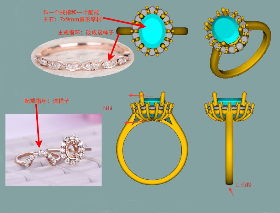 Reserved for GY: Morganite Ring Brial Sets Moissanite Halo Contour Wedding Band 14K Rose Gold Oval 7x9mm - Lord of Gem Rings