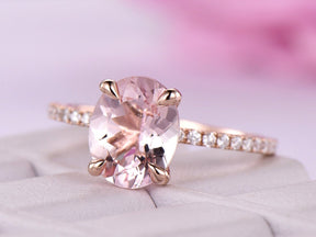 Reserved for GY- Oval Pinkish Peach Morganite Ring Pave Diamond Shank 14K Rose Gold 8x10mm - Lord of Gem Rings