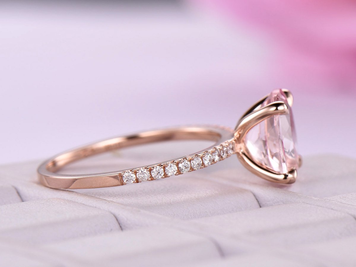 Reserved for GY- Oval Pinkish Peach Morganite Ring Pave Diamond Shank 14K Rose Gold 8x10mm - Lord of Gem Rings