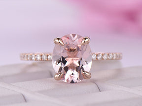 Reserved for GY- Oval Pinkish Peach Morganite Ring Pave Diamond Shank 14K Rose Gold 8x10mm - Lord of Gem Rings