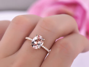 Reserved for GY- Oval Pinkish Peach Morganite Ring Pave Diamond Shank 14K Rose Gold 8x10mm - Lord of Gem Rings