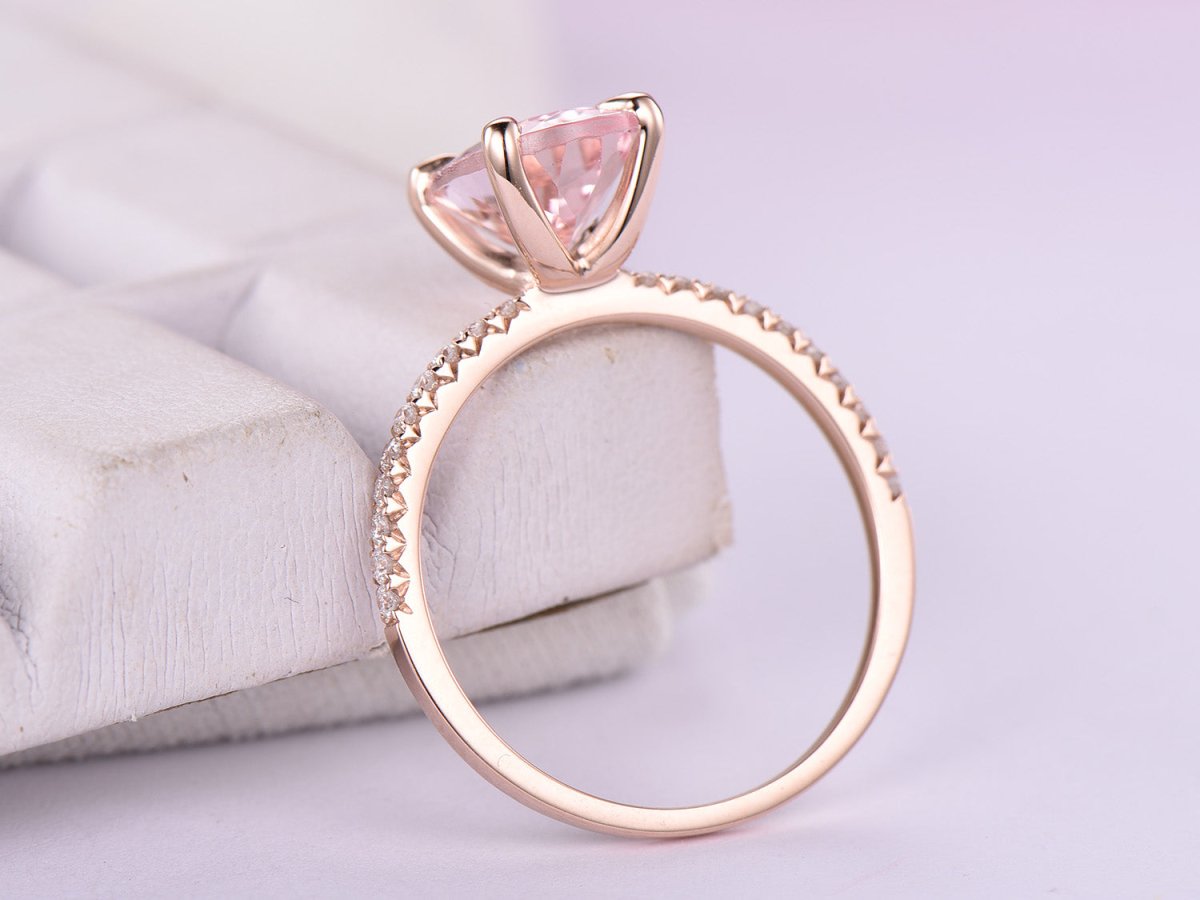 Reserved for GY- Oval Pinkish Peach Morganite Ring Pave Diamond Shank 14K Rose Gold 8x10mm - Lord of Gem Rings