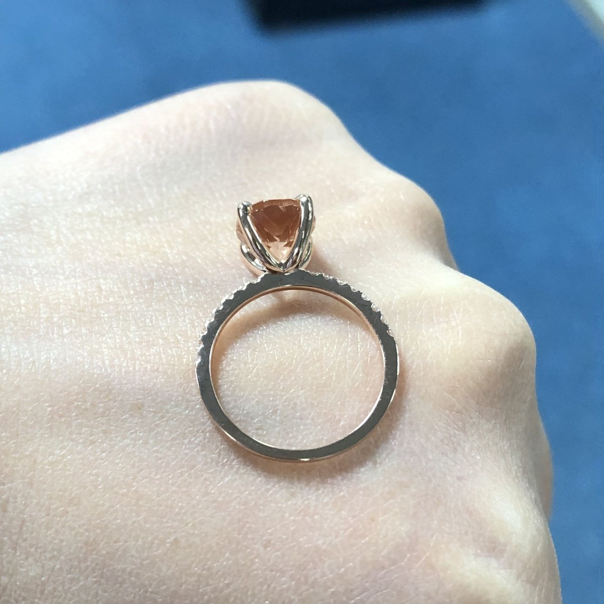 Reserved for GY- Oval Pinkish Peach Morganite Ring Pave Diamond Shank 14K Rose Gold 8x10mm - Lord of Gem Rings