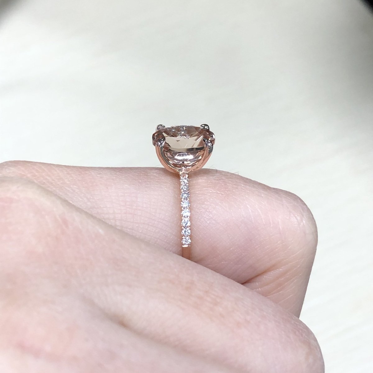 Reserved for GY- Oval Pinkish Peach Morganite Ring Pave Diamond Shank 14K Rose Gold 8x10mm - Lord of Gem Rings