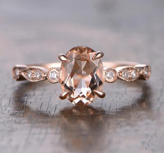 Reserved for GY- Oval Solitaire Morganite Engagement Ring 14K Rose Gold