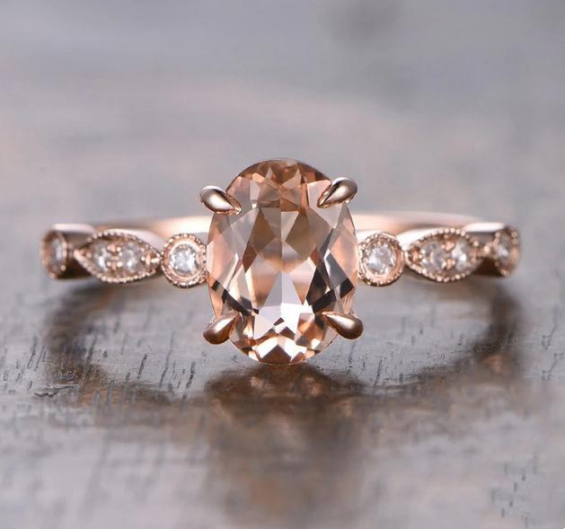Reserved for GY- Oval Solitaire Morganite Engagement Ring 14K Rose Gold - Lord of Gem Rings