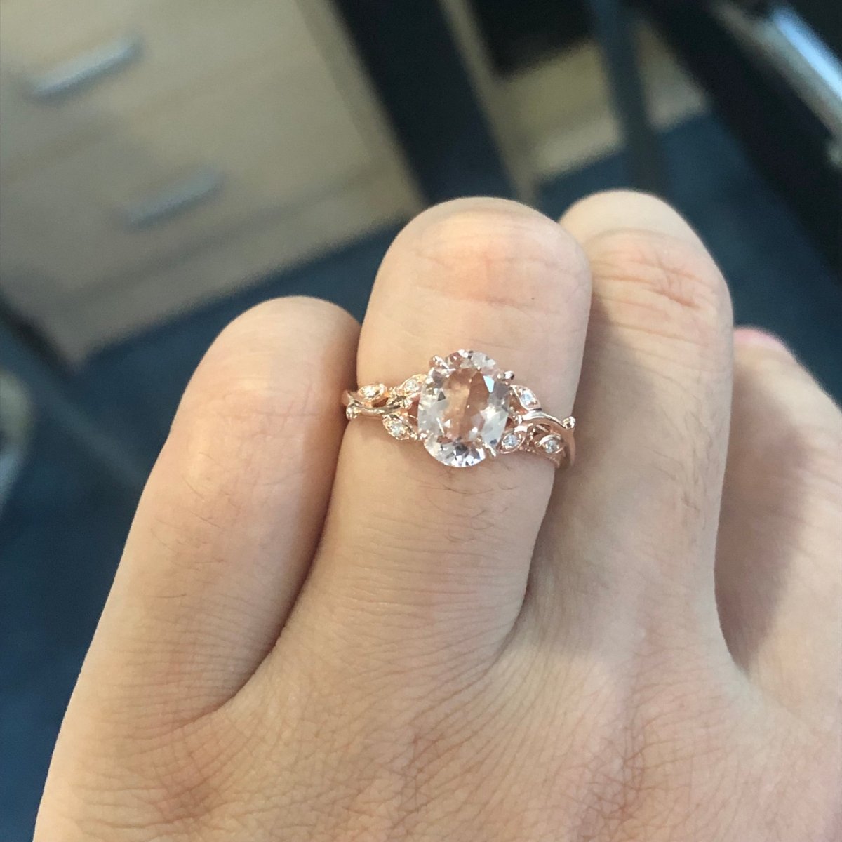 Reserved for GY- Oval Solitaire Morganite Engagement Ring 14K Rose Gold - Lord of Gem Rings
