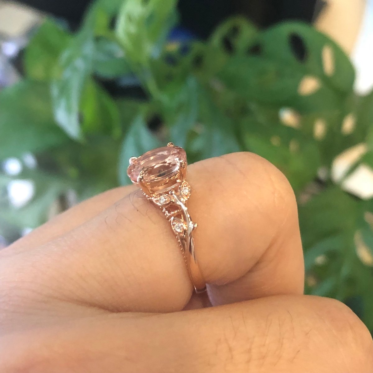 Reserved for GY- Oval Solitaire Morganite Engagement Ring 14K Rose Gold - Lord of Gem Rings
