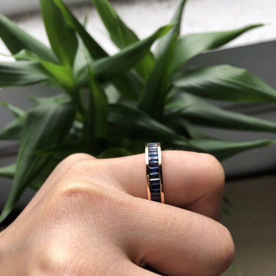 Reserved for Hecmir Emerald Cut Sapphire Wedding Band Eternity 18K Rose Gold