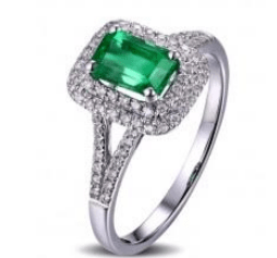 Reserved for  Hershey Emerald Engagement Ring Pave Diamond Wedding 10K White Gold Double Halo