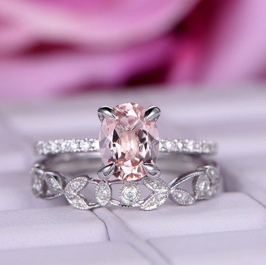 Reserved for Holly Emerald Cut Citrine Ring Bridal Sets Floral Diamond Wedding Band14K White Gold